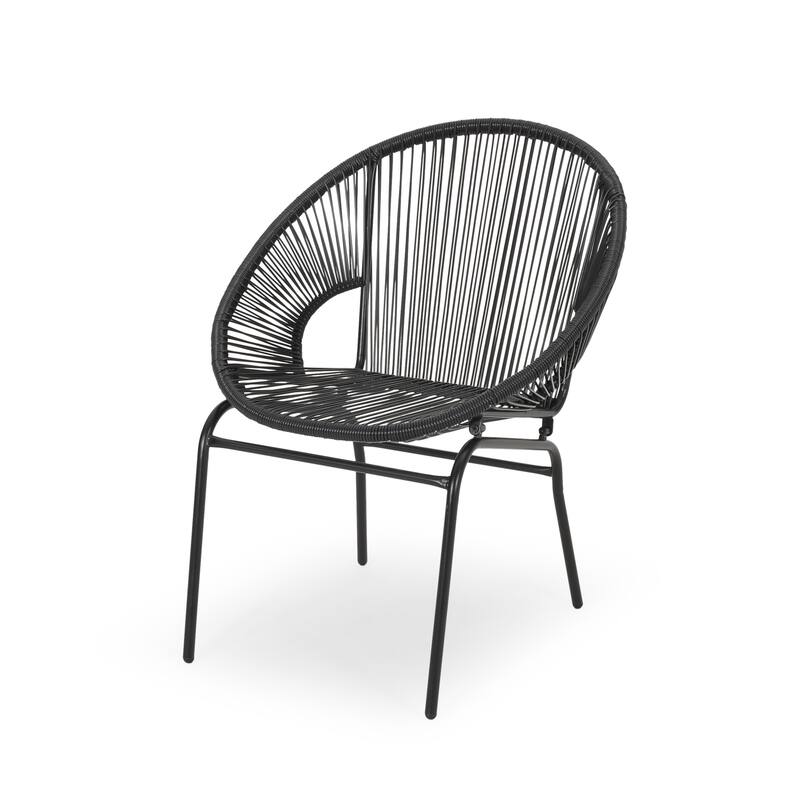 Roomfitters 3 Piece Outdoor Rattan Patio Seating Group with Iron Frame, Modern Black Finish