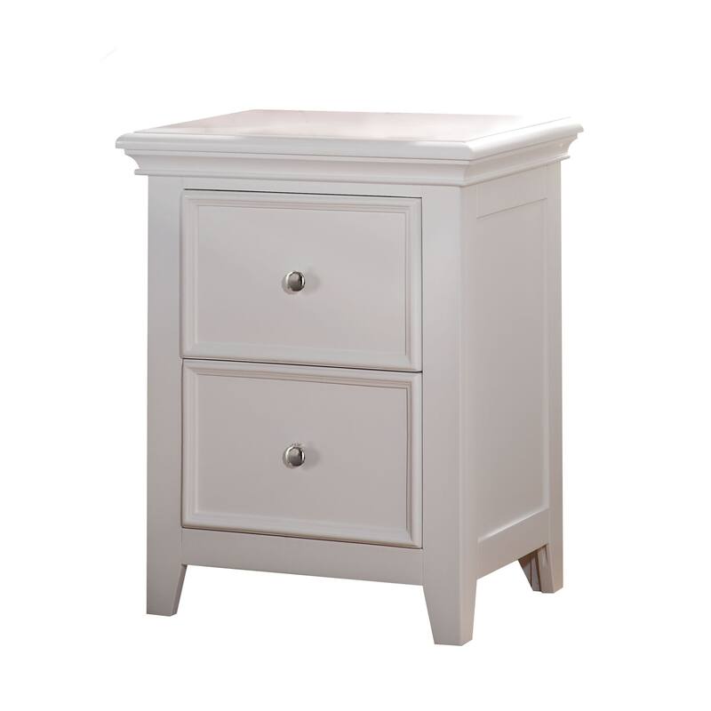 Contemporary Style Wood and Metal Nightstand with 2 Drawers, White - White