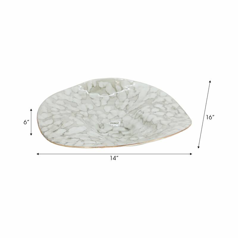 Artistic Abstract Decorative Bowl for Home Decor - 16", Ivory & Gray