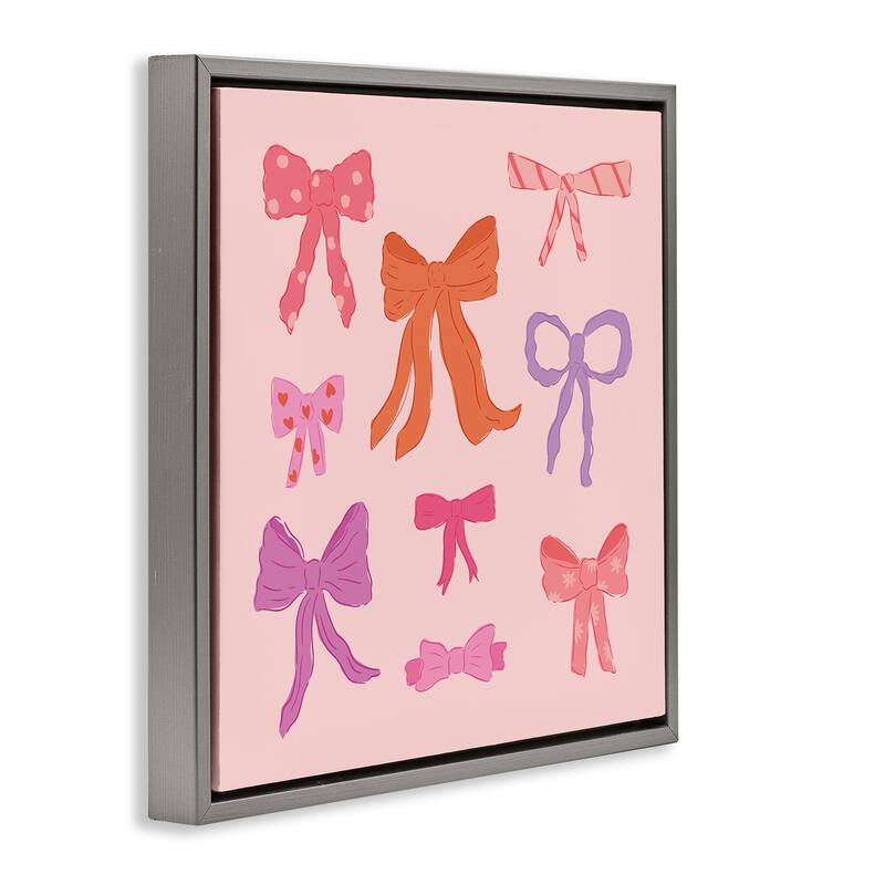 Stupell Stylish Fashion Bows on Pink Framed Floater Canvas Wall Art Design By Sazerelli Designs