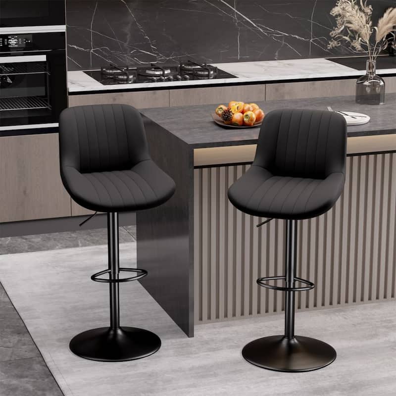 Set of 2 Adjustable Counter Height Swivel Bar Chairs - Black