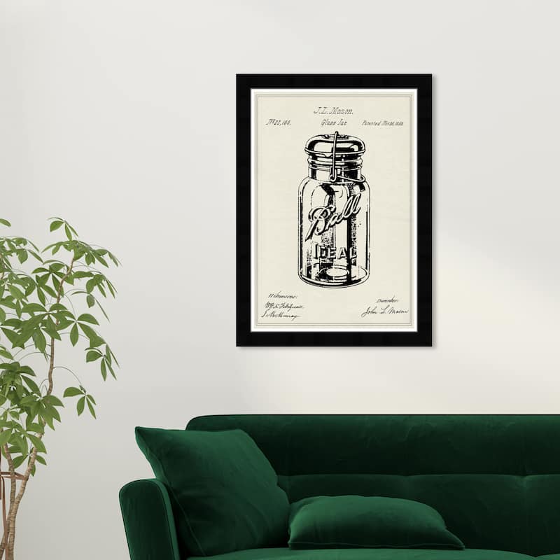 Wynwood Studio Prints Food and Cuisine Mason Glass Jar Patent 3 Black and Eggshell Farmhouse Wall Art Canvas Print - Black