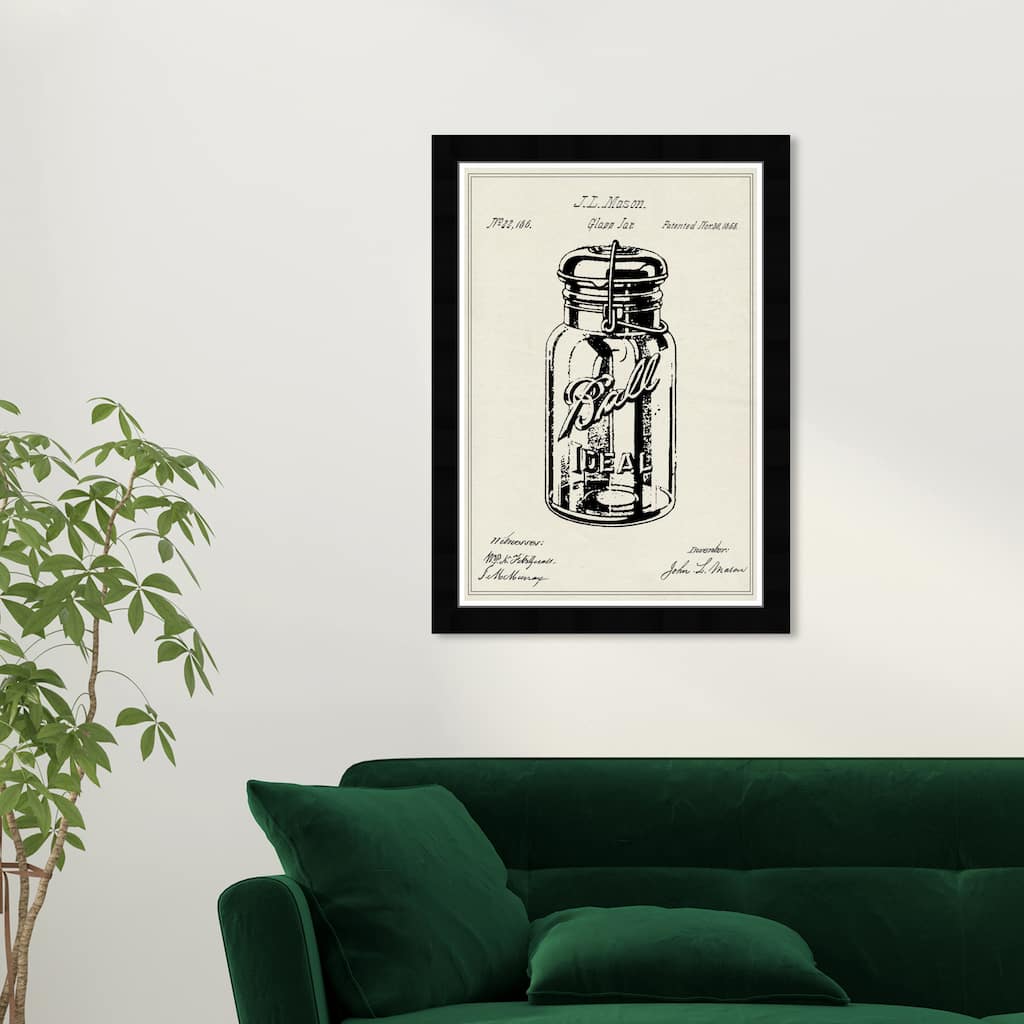 Wynwood Studio Prints Food and Cuisine Mason Glass Jar Patent 3 Black and Eggshell Farmhouse Wall Art Canvas Print