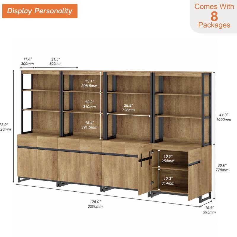 WAMPAT Modern 72" Tall Bookcase with Metal Base and Adjustable Shelves, Library Book Shelf with Storage Cabinet