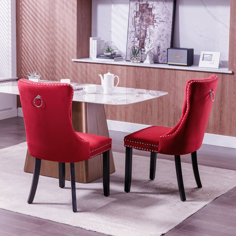Set of 2 Velvet Tufted Upholstered Dining Chair with Wood Legs