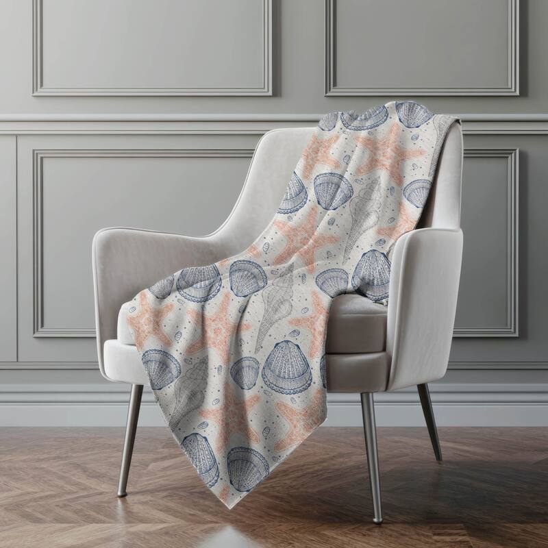 Premium Machine Washable ASB183 Coastal Starfish Sherpa Throw Blanket