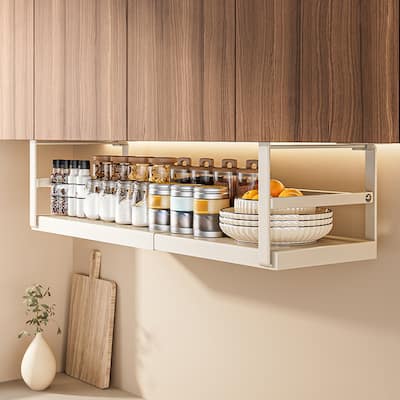 Expandable Under Cabinet Shelf Hanging Shelf Storage Basket Organizer Storage Shelf 8.66" Deep 10.62"-17.71" Long