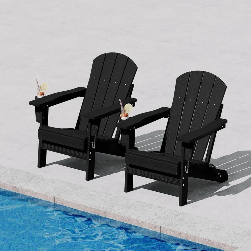 Set of 2 All-Weather HDPE Folding Adirondack Chair For Patios, Decks, Gardens