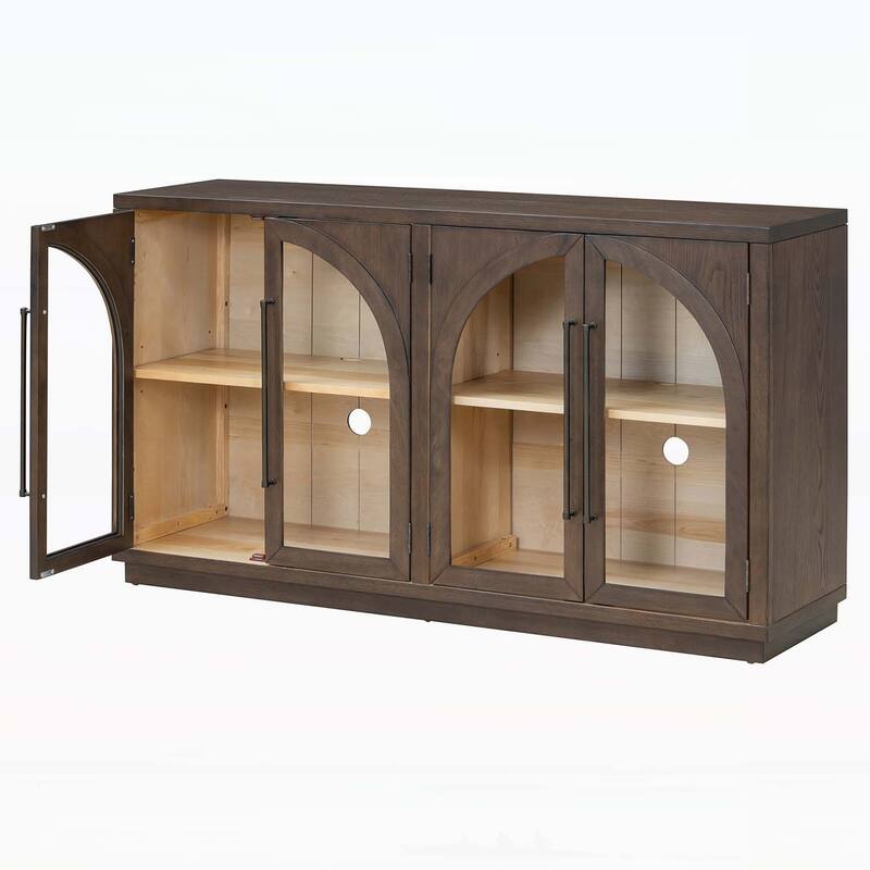 4-Door Large Storage Sideboard Buffet Cabinet with Glass Doors and Arched Design