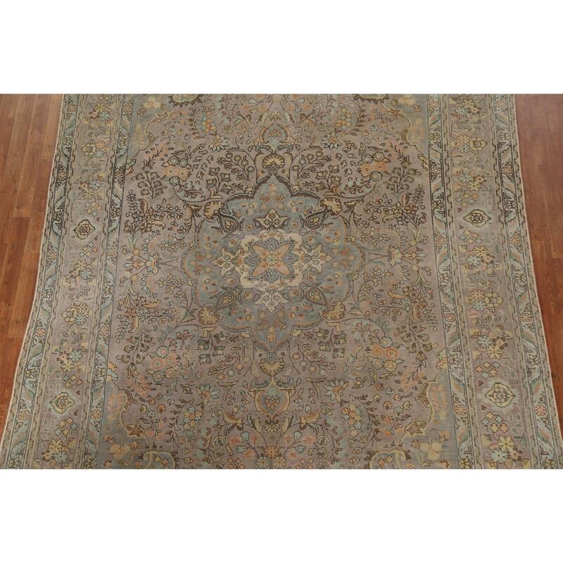 Hand Knotted Oriental 100% Wool Carpet Traditional Floral Brown Tabriz Area Rug - 11' 3'' X 7' 10''
