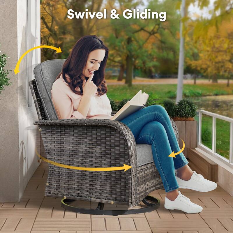 HOOOWOOO 6-piece Grey Wicker Outdoor Swivel Rocking Chair Set for Patio