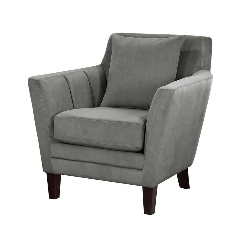 Jess 34 Inch Accent Armchair with 1 Pillow, Gray Velvet Channel Tufted