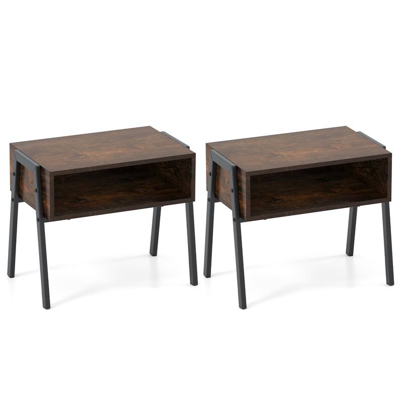 Gymax 2PCS Stackable End Table Night Stand Bedside Table Shelf Accent - 21'' x 14'' x 18''