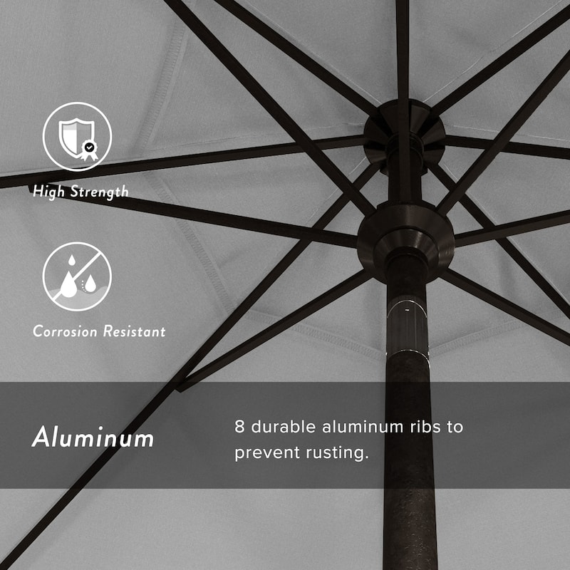 California Umbrella 9-foot Round Crank Lift, Push ButtonTilt, Bronze Frame Finish, Aluminum Patio Umbrella with Sunbrella Fabric