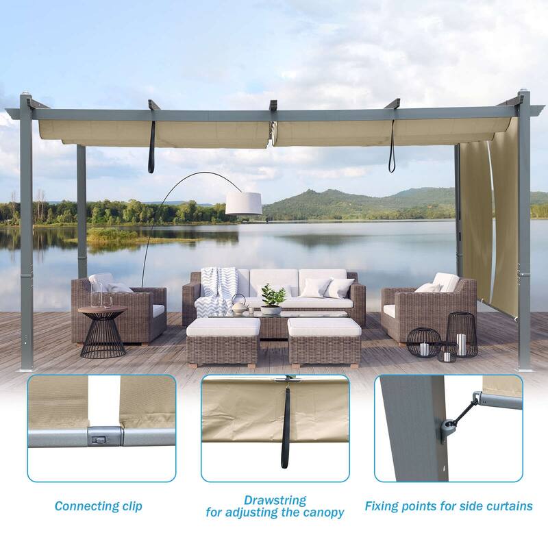 Aoodor 12' x 14' Outdoor Pergola with Aluminum Frame & Retractable Canopy