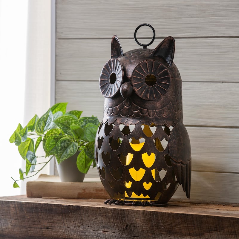 18" LED Owl Metal Garden Statue