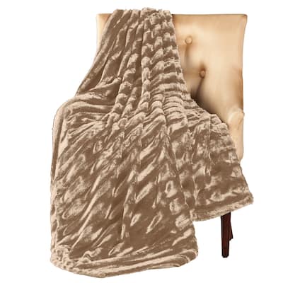 Striped Fake Mink Fur Throw Blanket