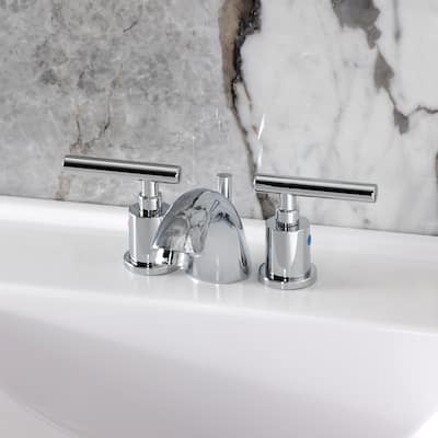 Kingston Brass Manhattan Two-Handle 3-Hole Deck Mount Mini-Widespread Bathroom Faucet with Pop-Up Drain