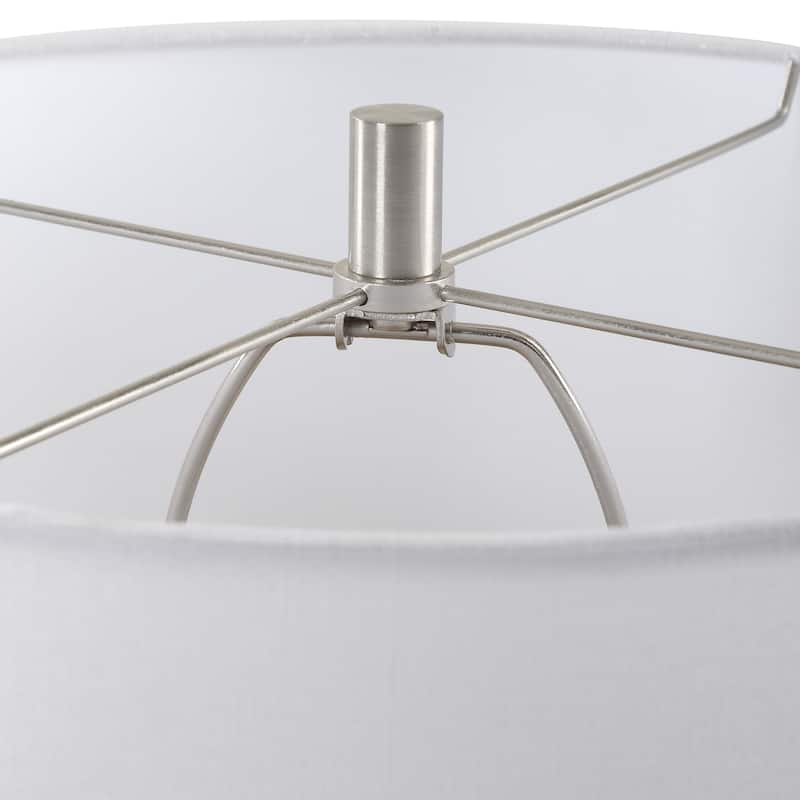 Strick & Bolton Teal Ceramic Table Lamp with Ribbed Texture and Linen Shade - 15 x in x 15 x in 28