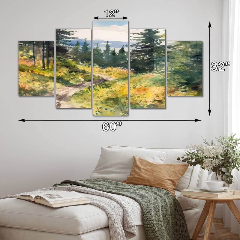 Designart "Little Road In Mountain Landscape VIII" Forest Multipanel Canvas Wall Art set