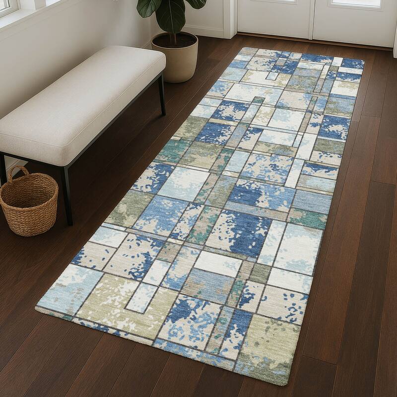Machine Washable Indoor/ Outdoor Patchwork Chantille Rug