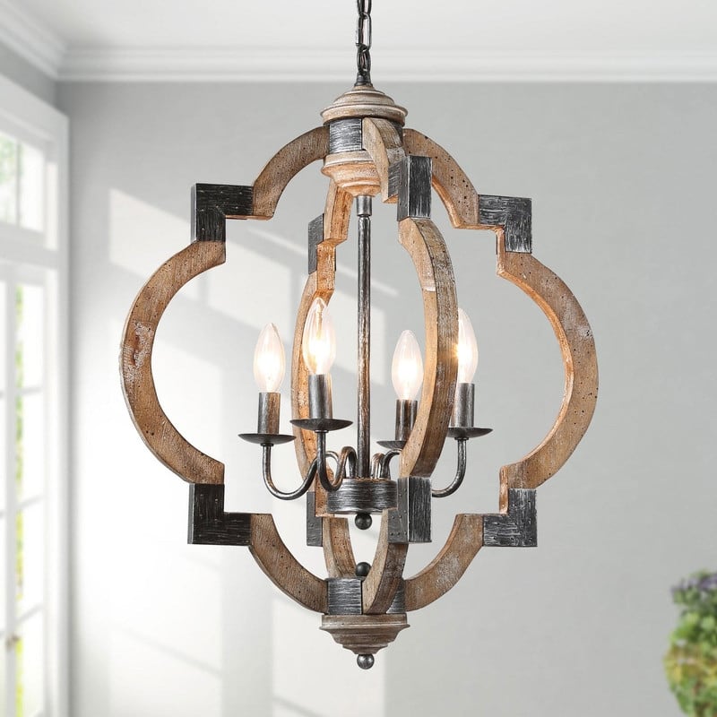 Modern Farmhouse 4-light Lantern Distressed Wood Chandelier for Dining Room