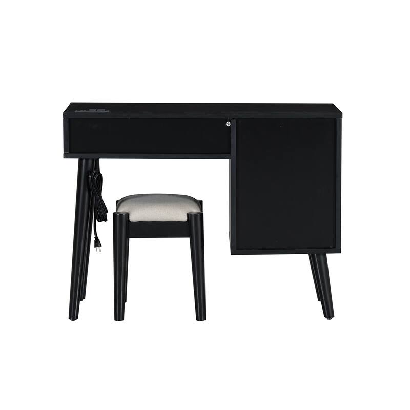 39" Makeup Vanity Set with Charging Plug USB Port and Stool, Black
