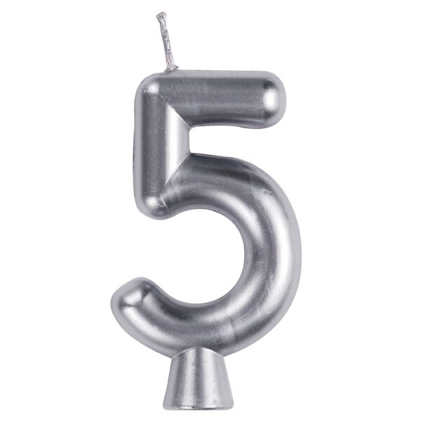 Club Pack of 12 Silver "5" Birthday Candles 2.75" - N/A