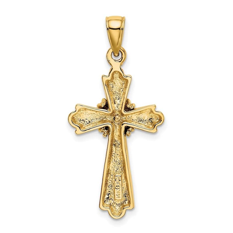 Curata 14k Yellow Gold Ribbed Flared Religious Cross Necklace 18.6mm x 33mm