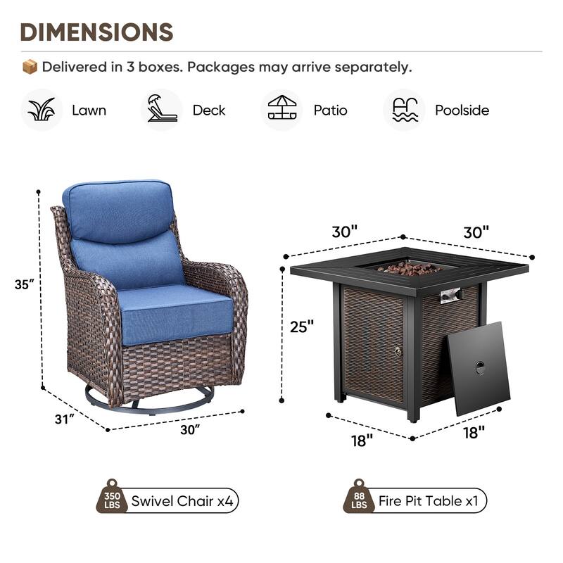Pocassy 5/7PCS Patio Swivel Chairs 30 Inch Fire Pit Table