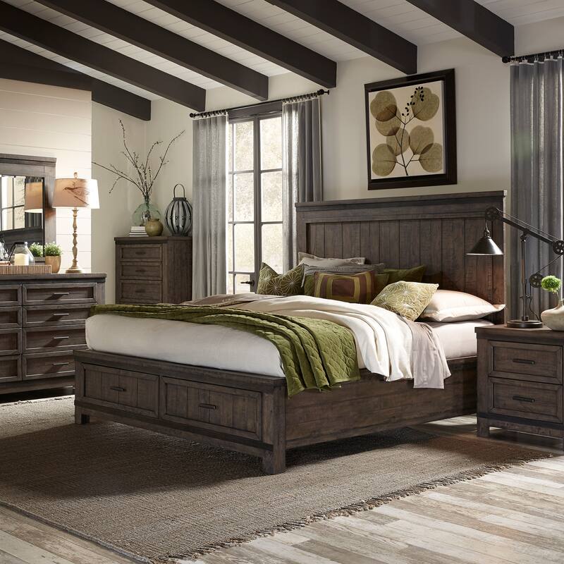 Liberty Furniture Thornwood Hills Storage Bed, Dresser & Mirror, Chest, Night Stand - King or Queen - Bed, Dresser, Mirror - Queen