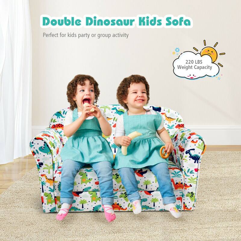 Gymax Double Kids Dinosaur Sofa Children Armrest Couch Upholstered - See Details
