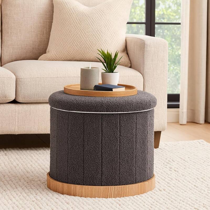 Aria Home Teddy Fabric Ottoman Coffee Table with Hidden Storage