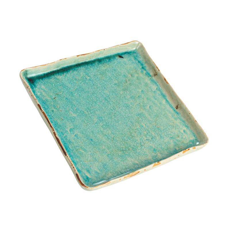 Stoneware Serving Tray with Reactive Crackle Glaze - 11.0"L x 11.0"W x 1.0"H