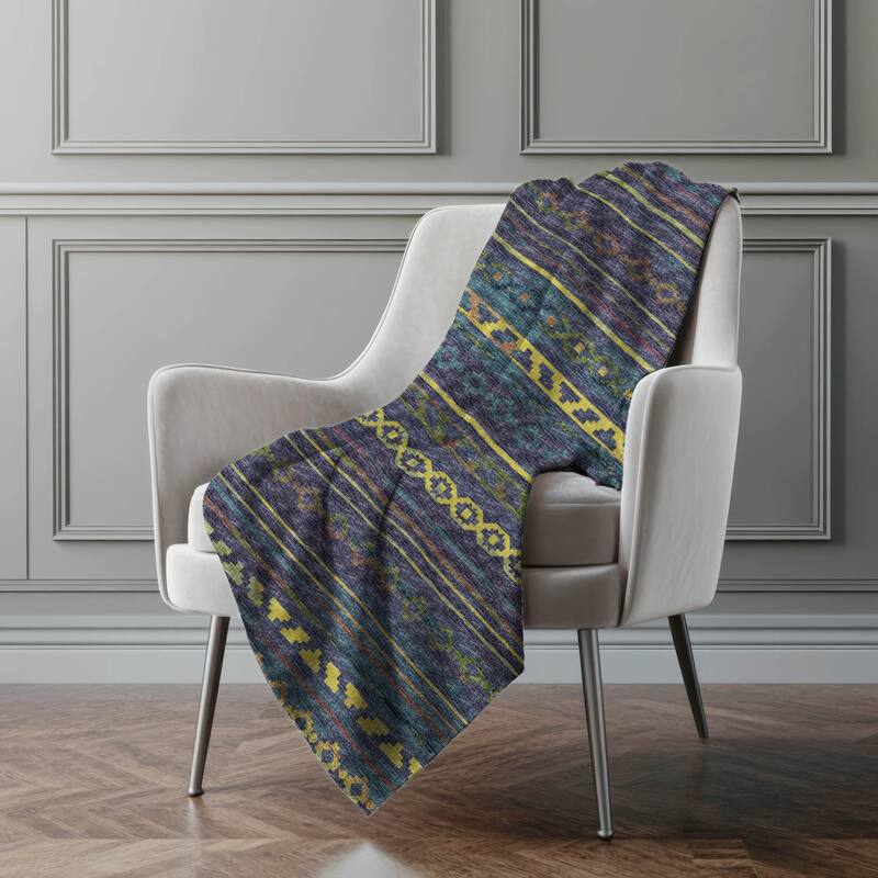 Premium Machine Washable ASB116 Boho Stripes Sherpa Throw Blanket
