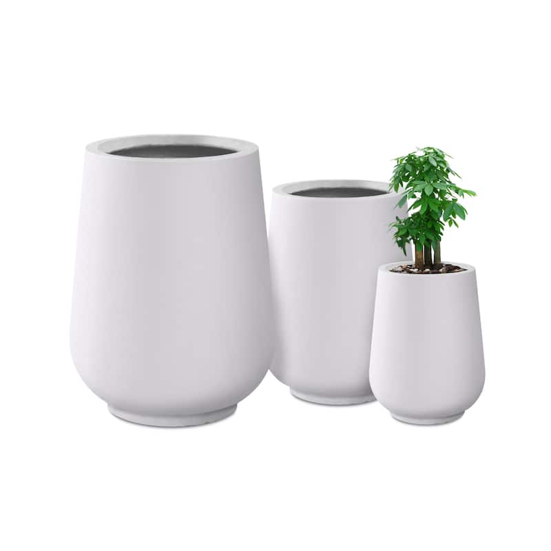 Kante 26.5", 20", 13.1"H Round Pure White Concrete Tall Planters (Set of 3), Outdoor/Indoor - Pure White
