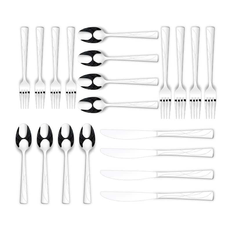 Ornative JARA 18/0 Stainless Steel Mirror 42 Pieces Flatware Set with Buffet - 10.71" H x 14.37" W x 1.77" D