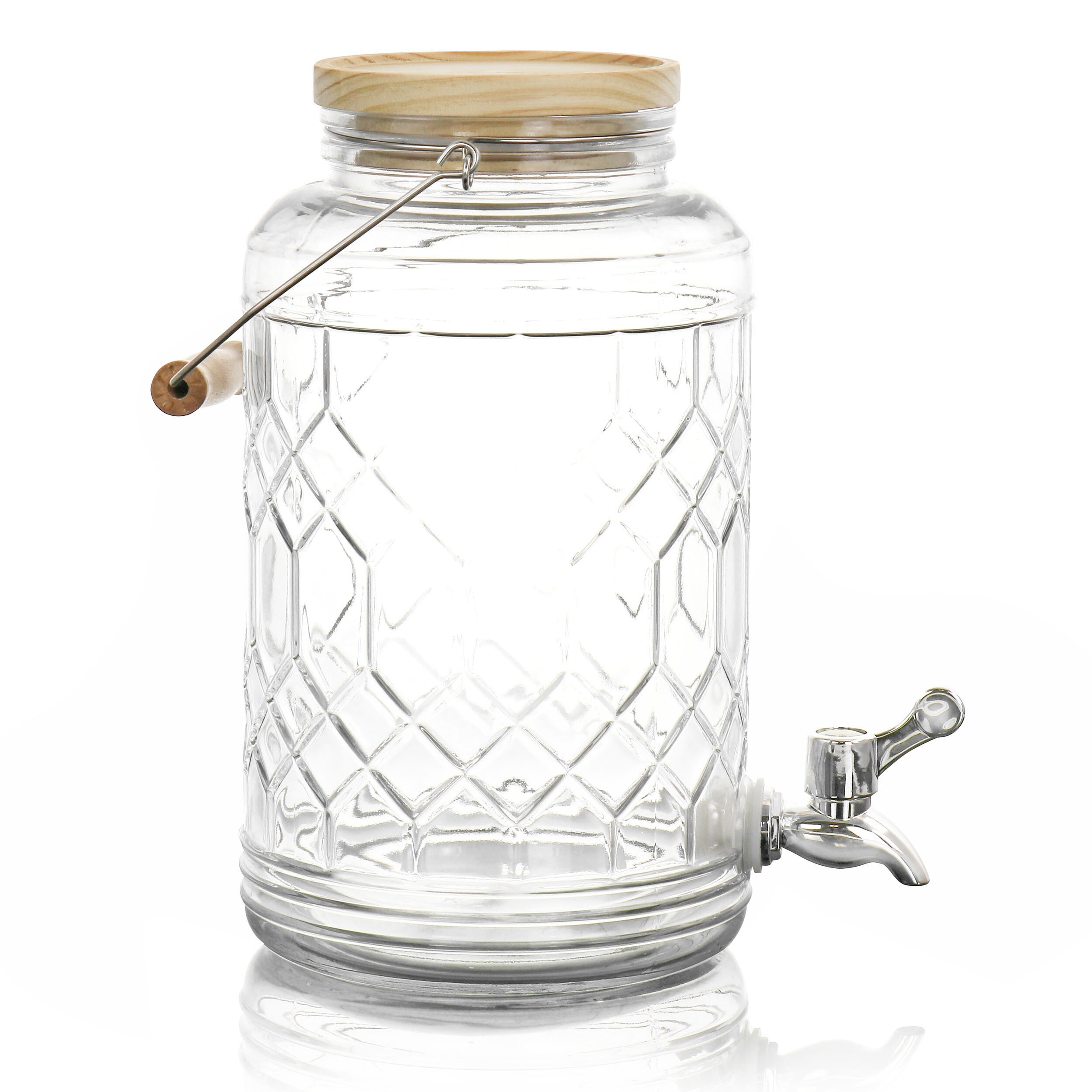 Tall Square Glass Mason Jar Drink Dispenser with Stainless Steel Spigot, 80 oz (2.36 Liters)