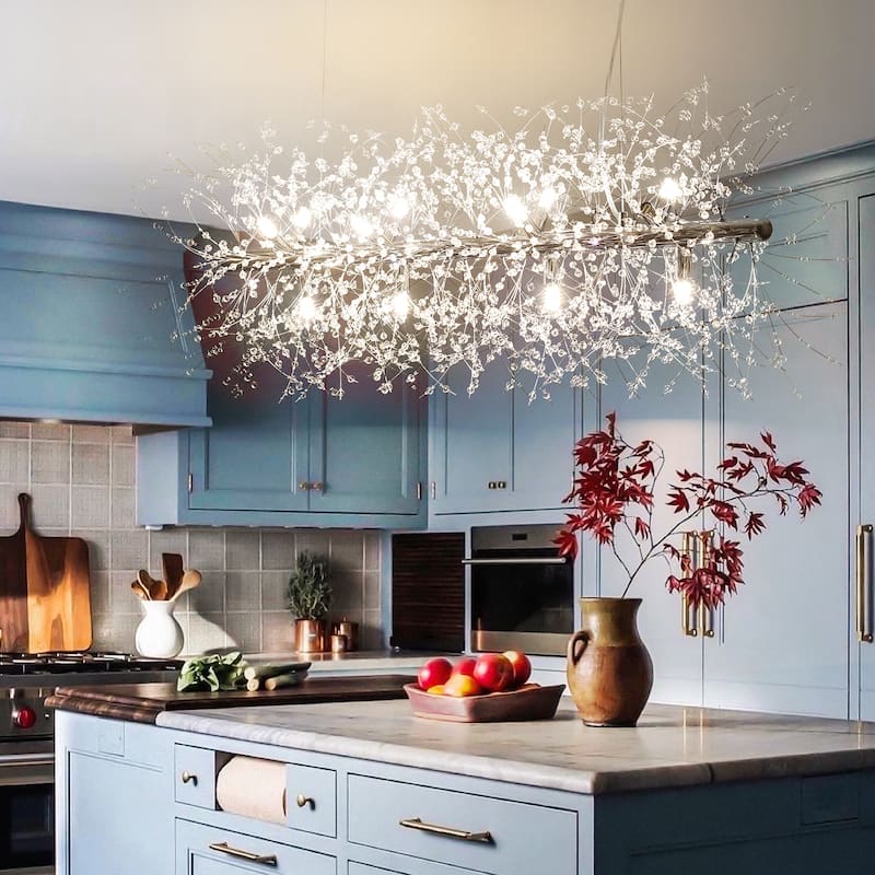 9/12-Light Linear Sputnik Crystal Beaded Pendant Light Firework Starburst Crystal Chandelier for Dining Room - 12-Light - Chrome