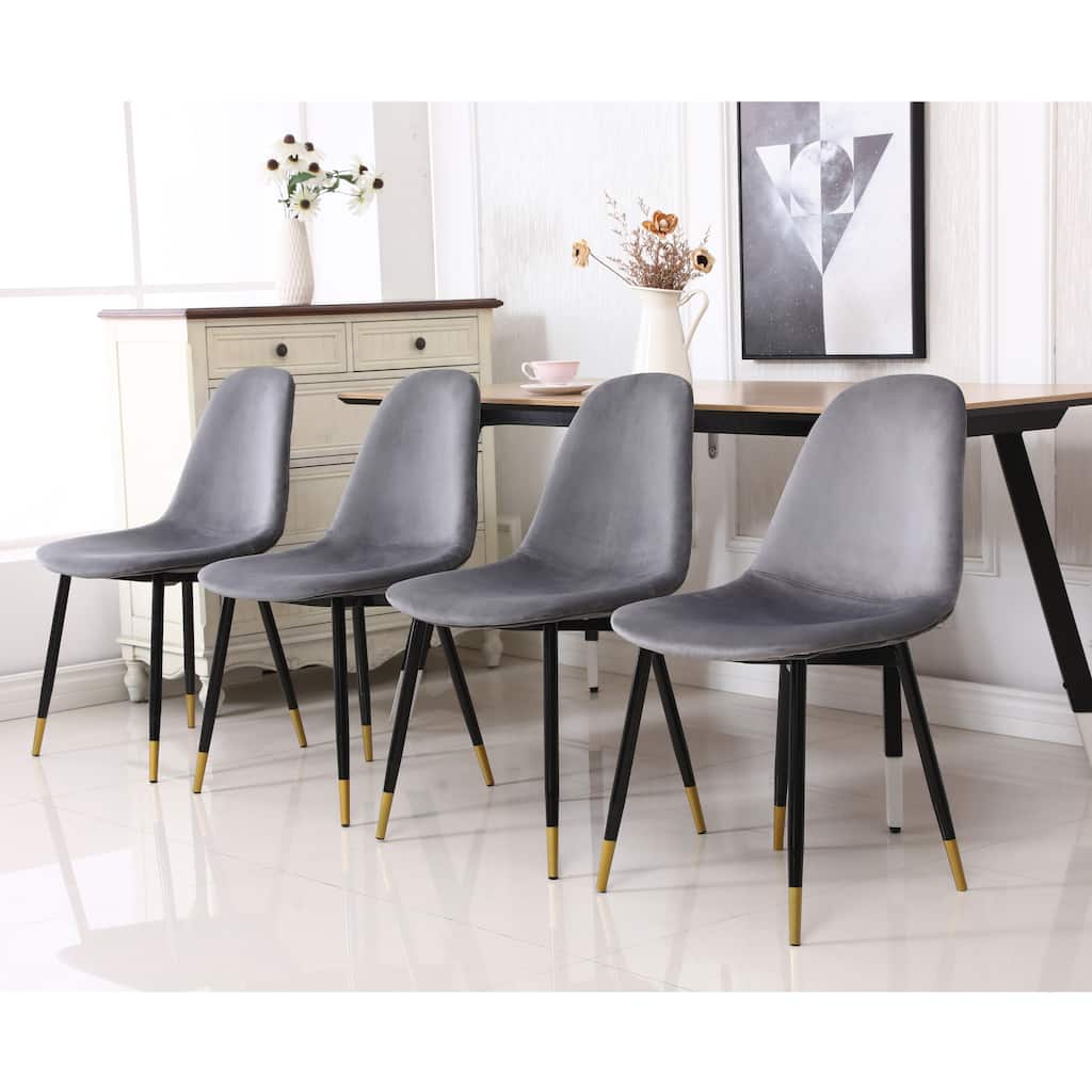 Mid-Century Fabric Dining Chairs with Velvet Seats and Metal Angled Legs, for Dining Rooms, Set of 4, Gray