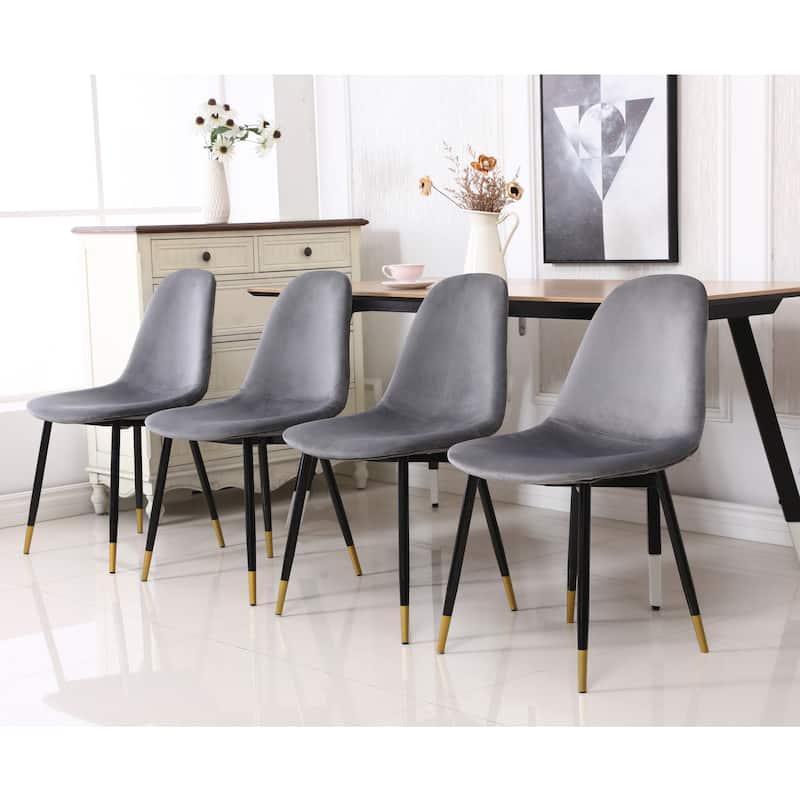 Mid-Century Fabric Dining Chairs with Velvet Seats and Metal Angled Legs, for Dining Rooms, Set of 4, Gray - Grey