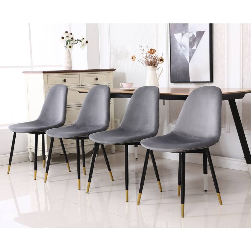 Tufted Fabric Dining Chairs Set of 4, Gray Upholstered Dining Chairs Living Room, Kitchen Side Chairs with Gold-tone Metal Legs