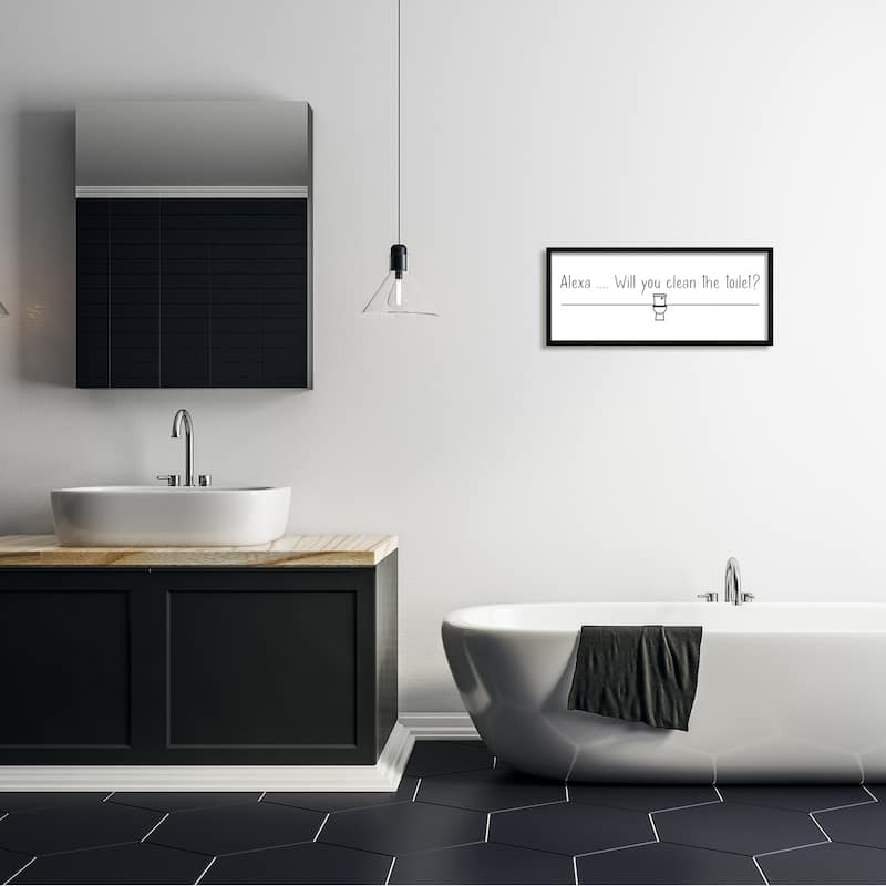 Stupell Alexa Clean The Toilet Funny Bathroom Phrase Minimal Framed Wall Art - White
