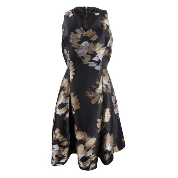 black and gold fit and flare dress