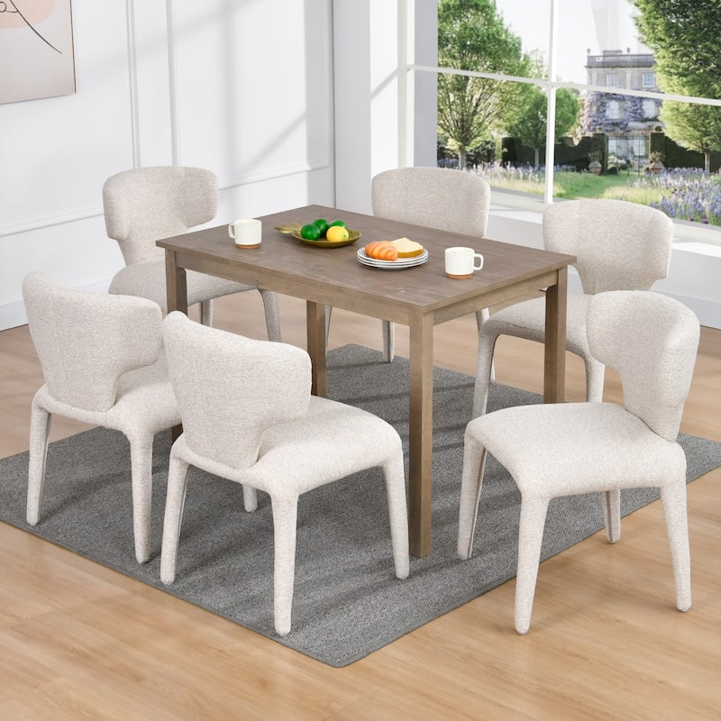Modern 19.5" W Upholstered Boucle Woven Plush Dining Chair Iron Legs - Set of 6 - Cream