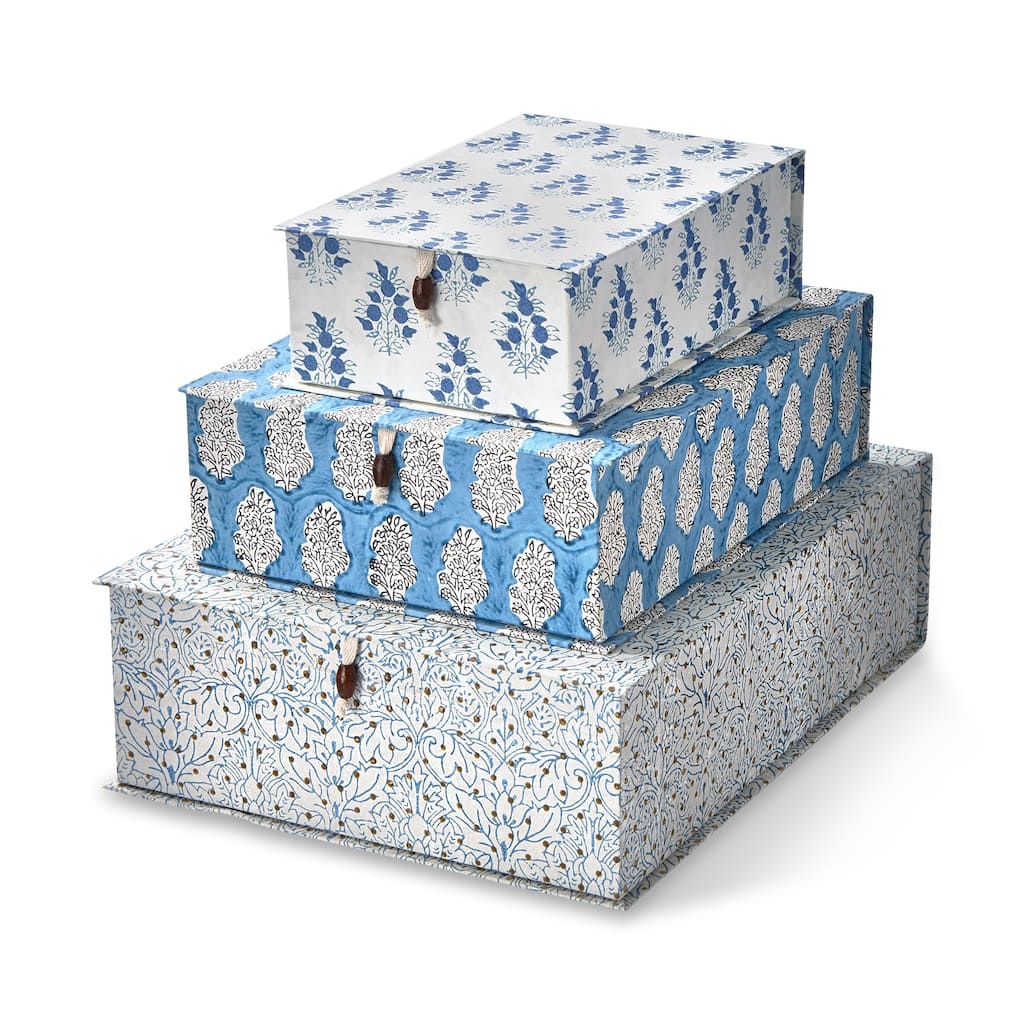 Josie Decorative Keepsake Boxes Blue Multi Summer Design 3.45" H x 7" L x 10.35" W Dust Clean Paper Storage