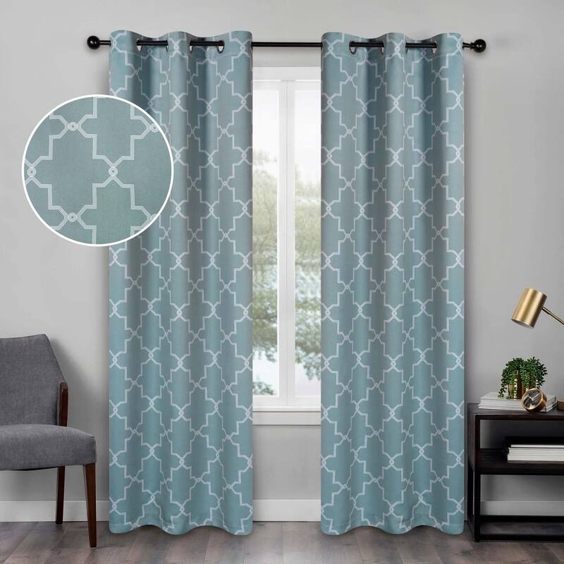 Imperial Trellis Washable Room Darkening Blackout Curtains, Set of 2 Panels - 42" x 63" - Teal
