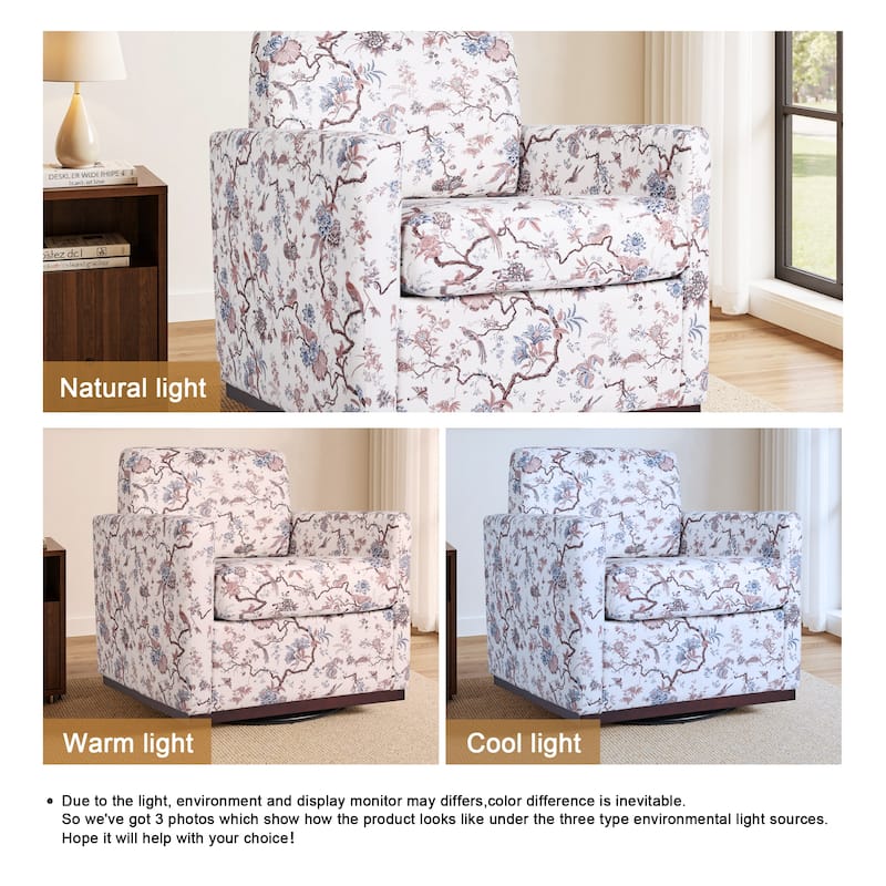 Pattern Swivel Armchair Linen Upholstered Accent Chair