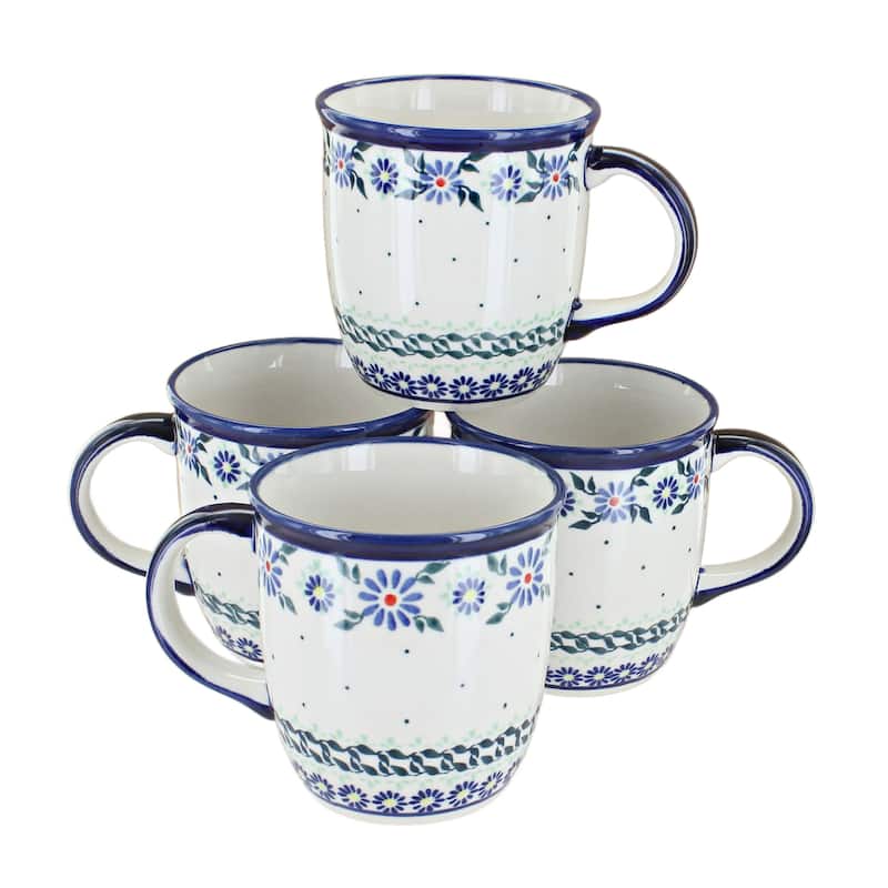 Blue Rose Polish Pottery 1800 Zaklady 4PC Mug Set - Petite Bouquet