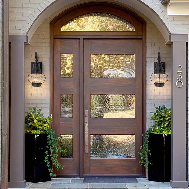 LED Outdoor Matte Black Exterior Lantern Wall Sconce Light